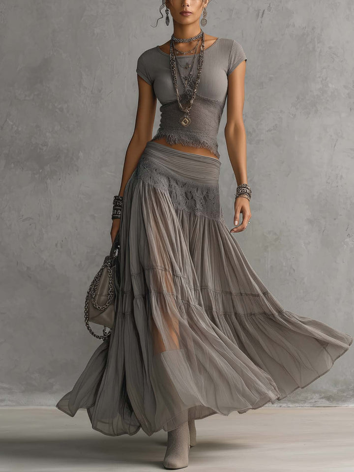 Amber | Lace Pleated Maxi Set