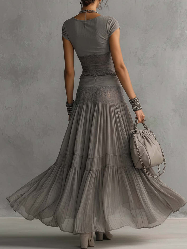 Amber | Lace Pleated Maxi Set