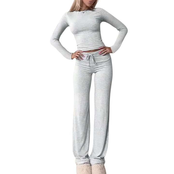 Cecily | Slim Fit Long Sleeve Crop Tee & Pants Matching Set