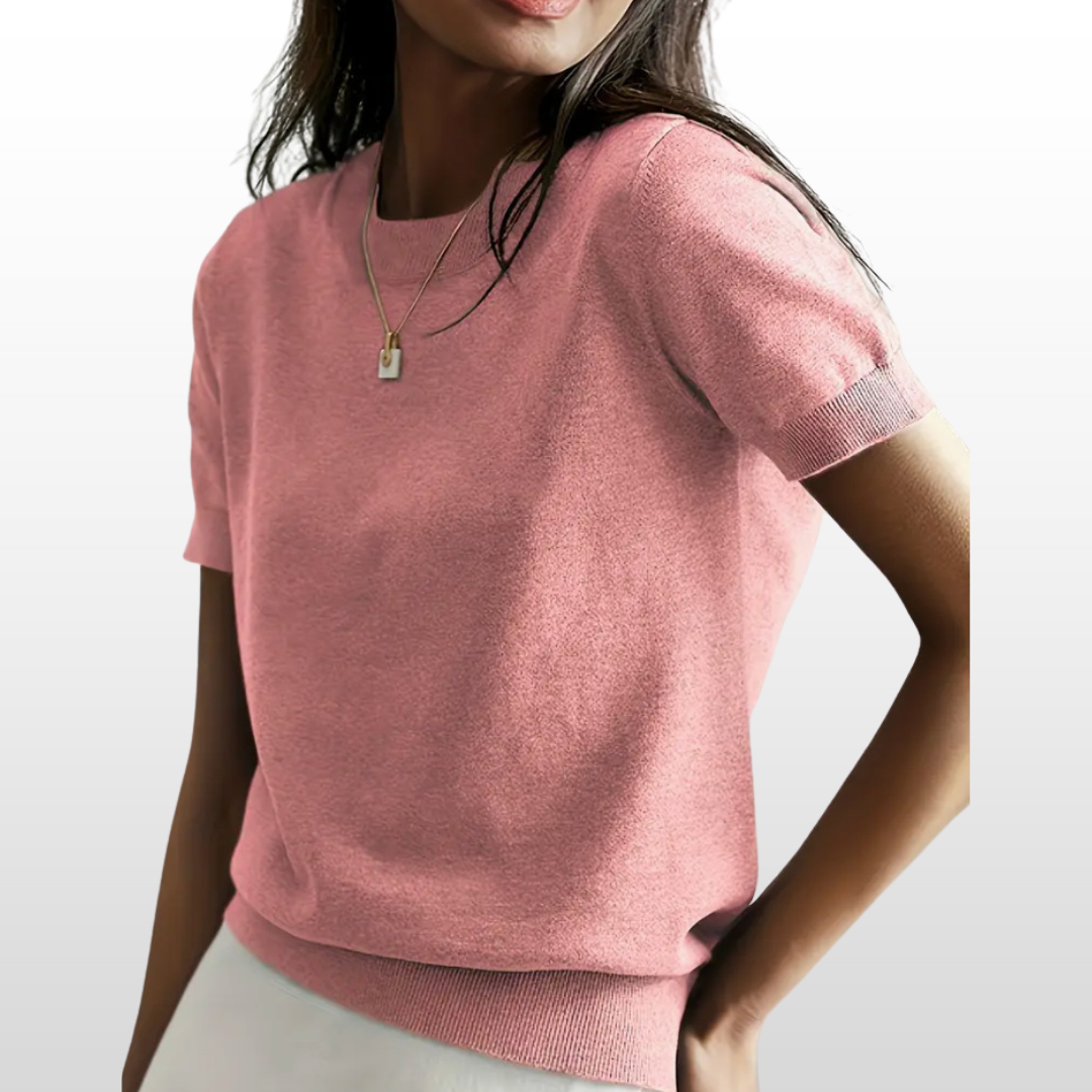 Leny | Relaxed Fit Short Sleeve Round Neck Knit Top