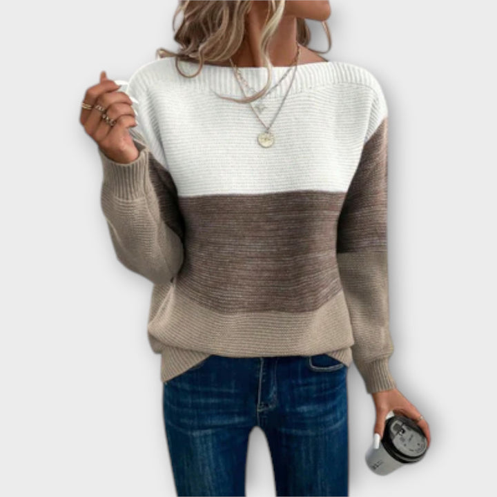 Clara | Elegant Three-Colour Patchwork Jumper