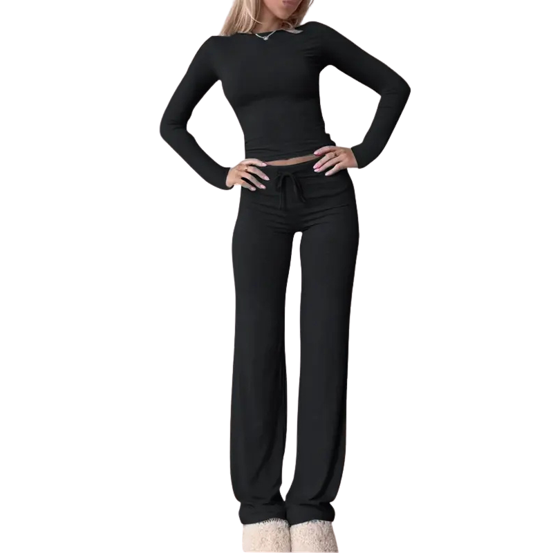 Cecily | Slim Fit Long Sleeve Crop Tee & Pants Matching Set