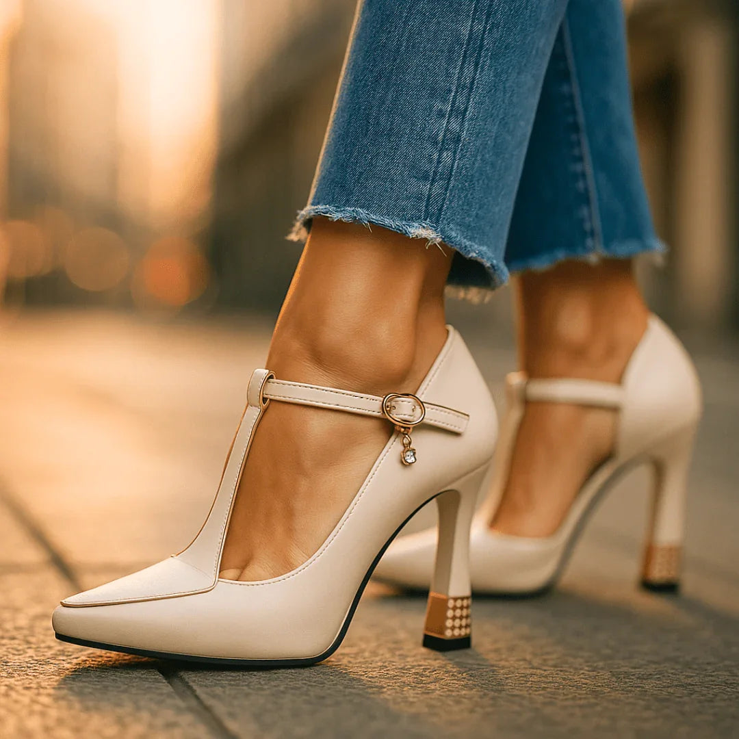 Grace | Pointed Toe T-Strap Heels