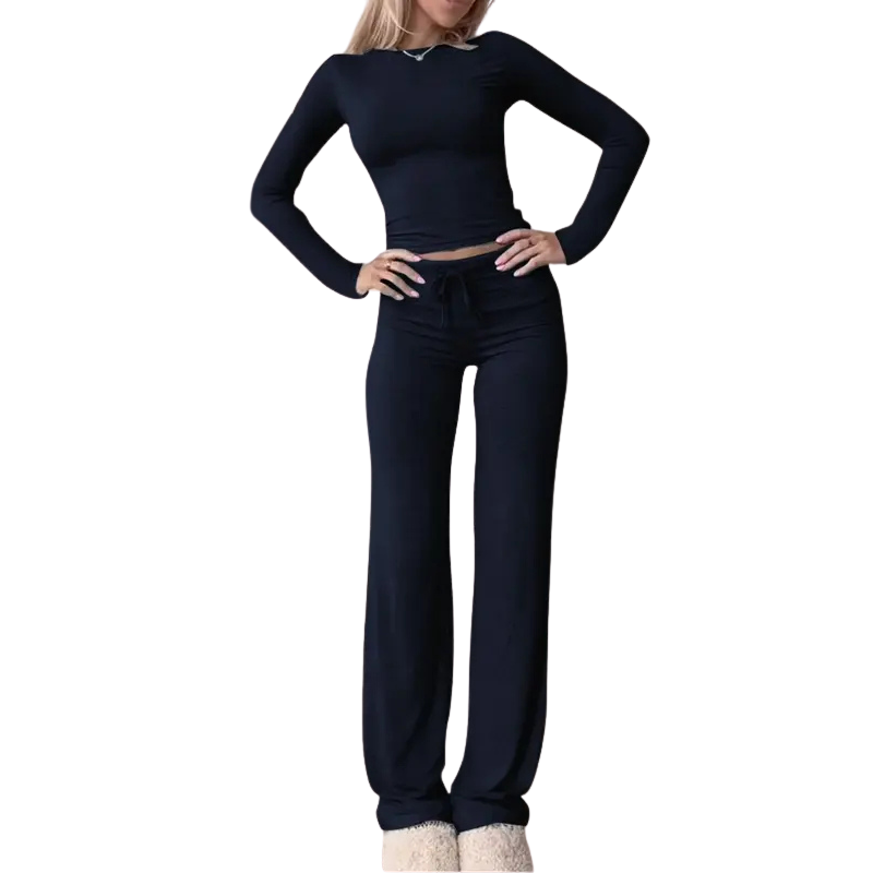 Cecily | Slim Fit Long Sleeve Crop Tee & Pants Matching Set