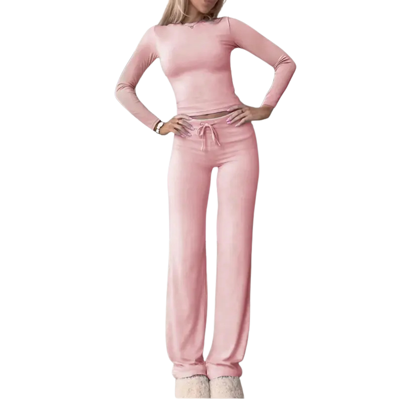 Cecily | Slim Fit Long Sleeve Crop Tee & Pants Matching Set