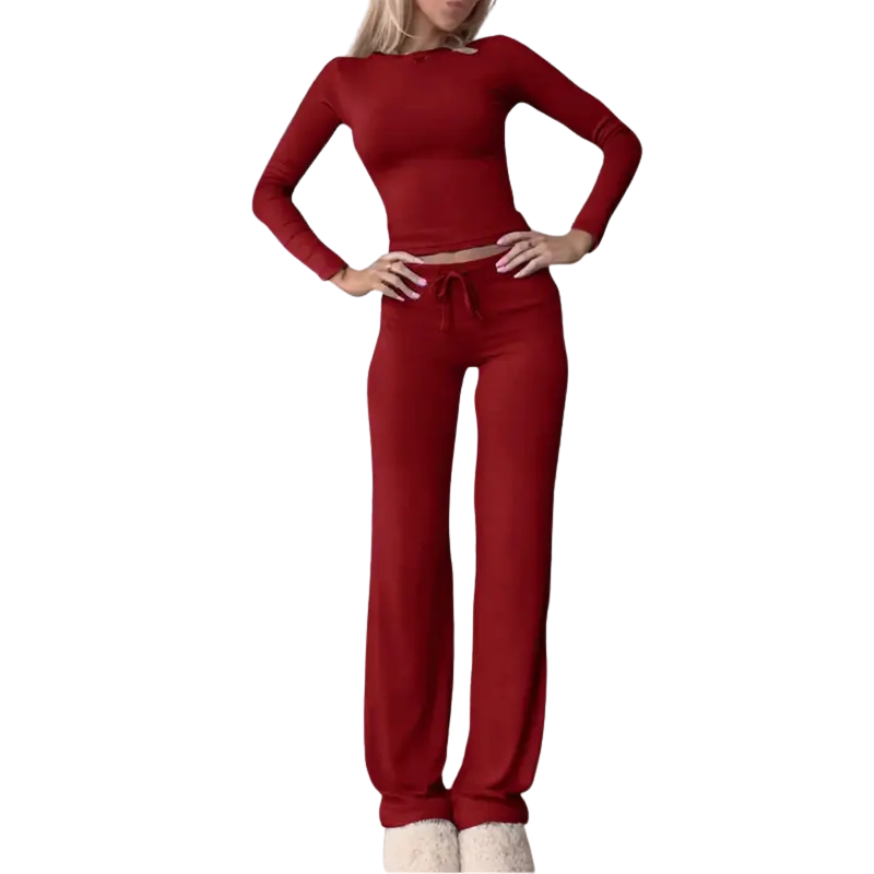 Cecily | Slim Fit Long Sleeve Crop Tee & Pants Matching Set