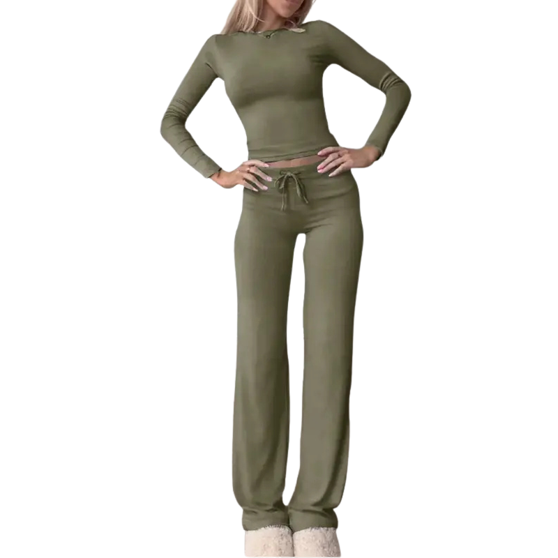 Cecily | Slim Fit Long Sleeve Crop Tee & Pants Matching Set