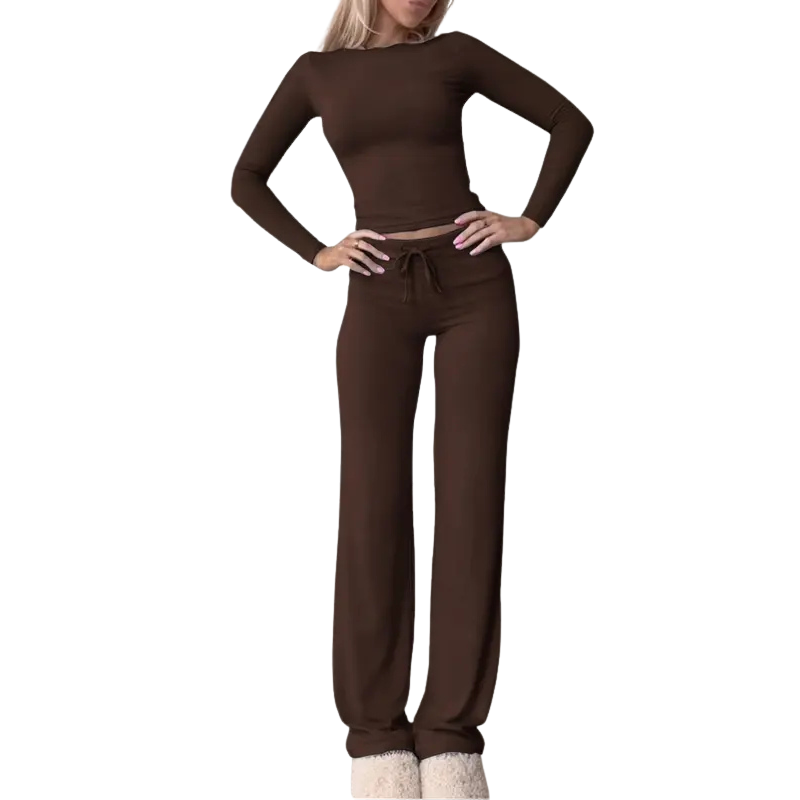 Cecily | Slim Fit Long Sleeve Crop Tee & Pants Matching Set