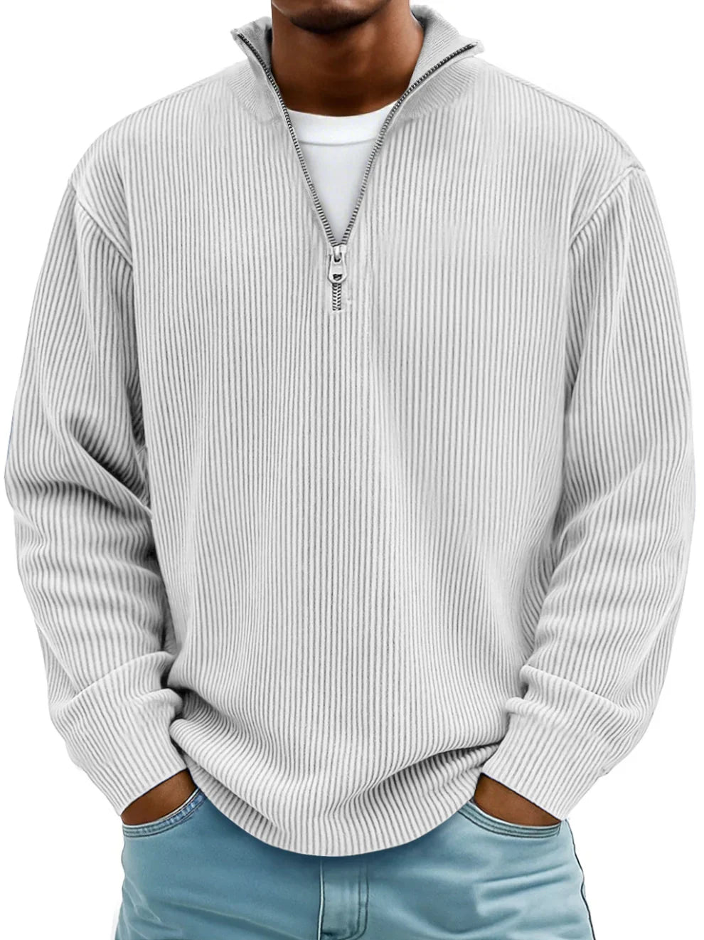 Nathan | Ribbed Zip-Neck Jumper