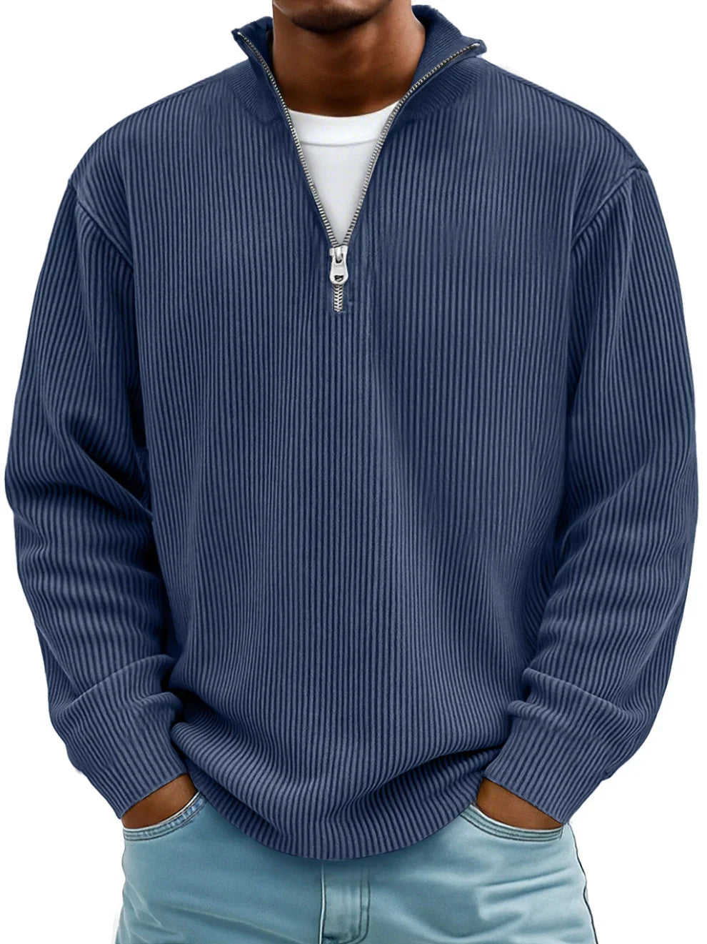Nathan | Ribbed Zip-Neck Jumper