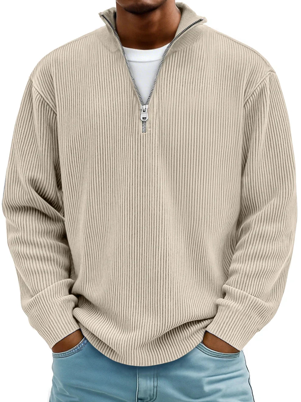 Nathan | Ribbed Zip-Neck Jumper