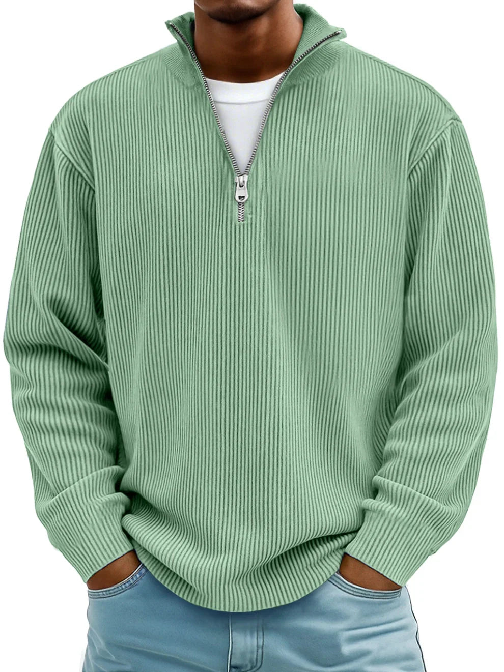 Nathan | Ribbed Zip-Neck Jumper