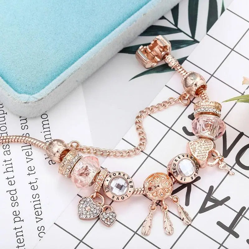 Pink Dreamcatcher Bracelet with Included Sterling Silver Charms