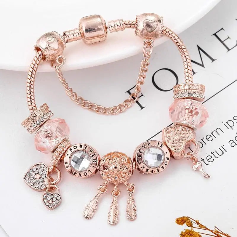 Pink Dreamcatcher Bracelet with Included Sterling Silver Charms