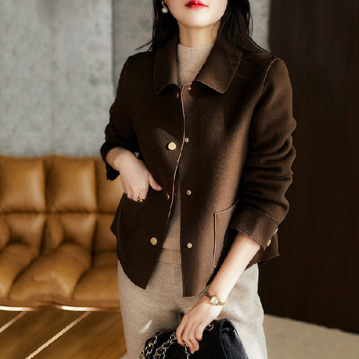 Ovidia | Classy Button Front Long Sleeve Collared Blazer