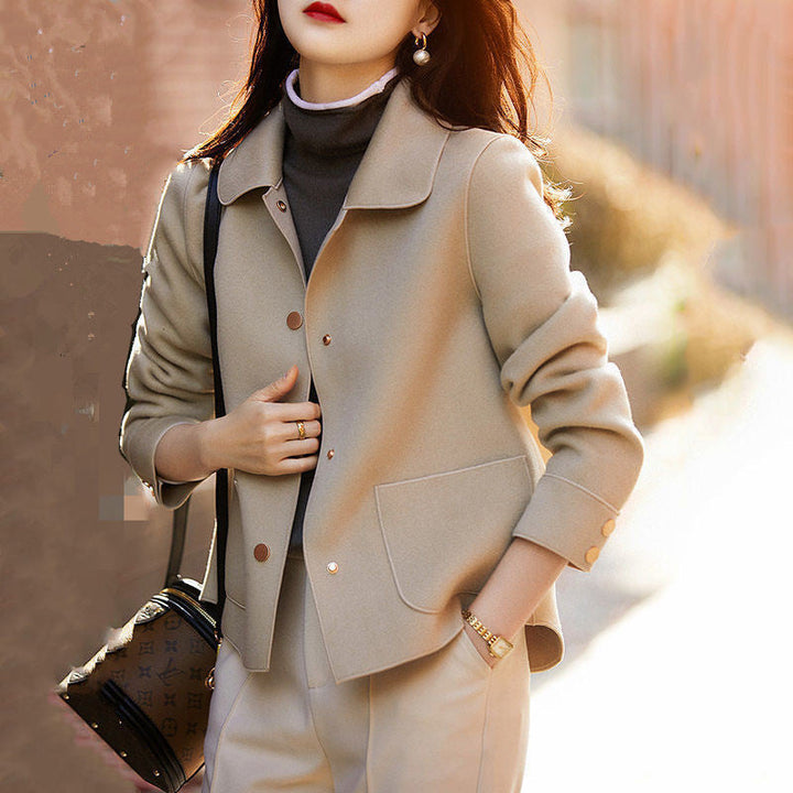 Ovidia | Classy Button Front Long Sleeve Collared Blazer