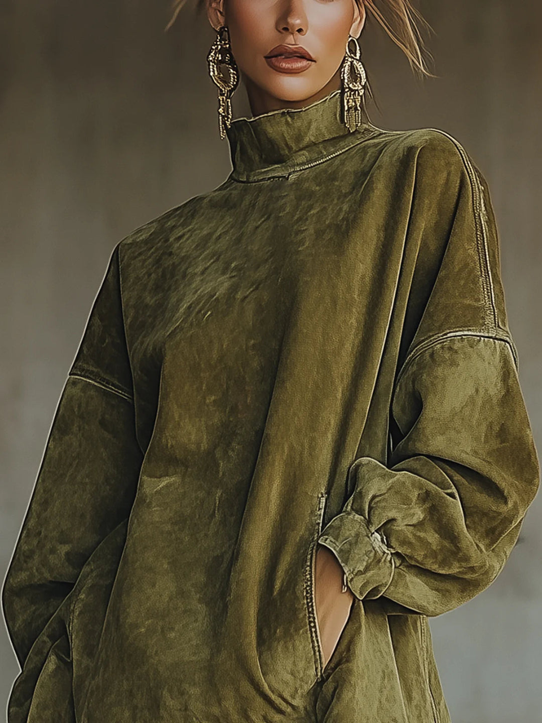Lavinia | Faux Suede Turtleneck Dress With Fringe Hem