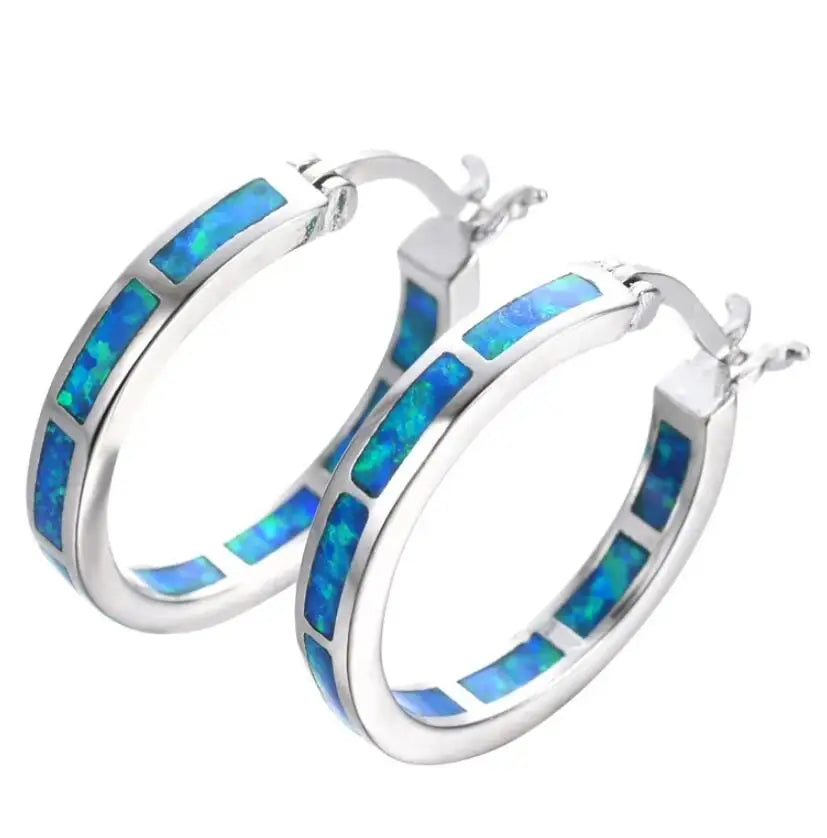 Blue Fire Opal Halo Earrings