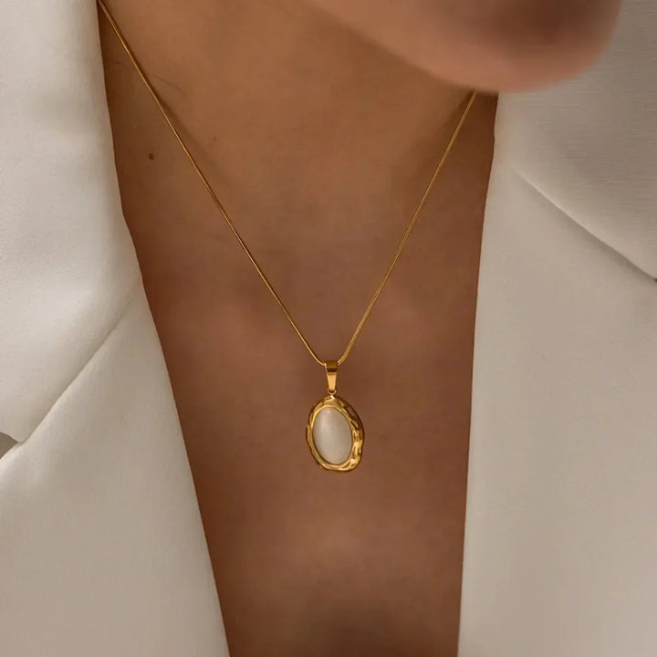 Gold-Plated Necklace with Oval Cat's Eye Opal
