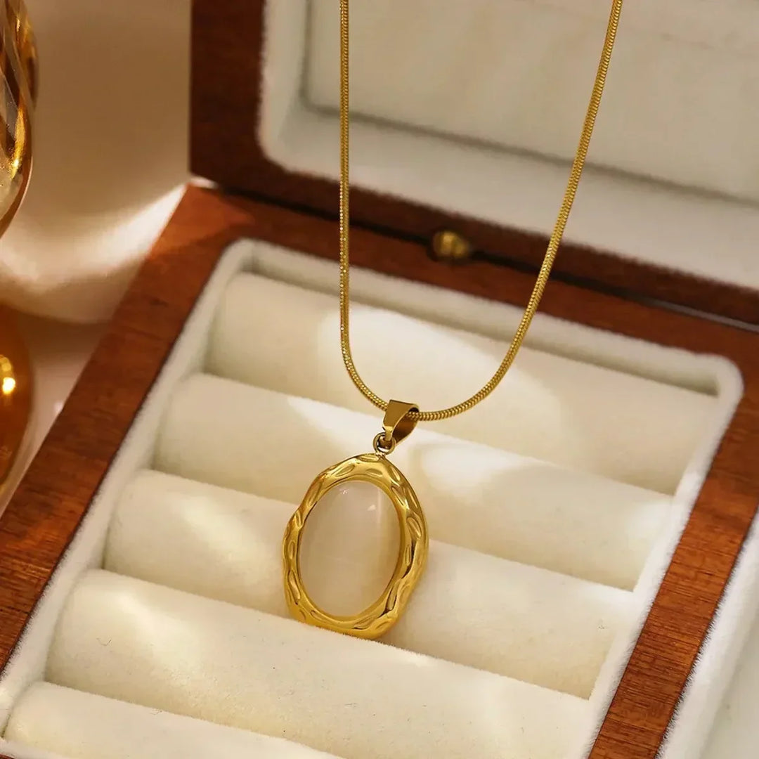 Gold-Plated Necklace with Oval Cat's Eye Opal