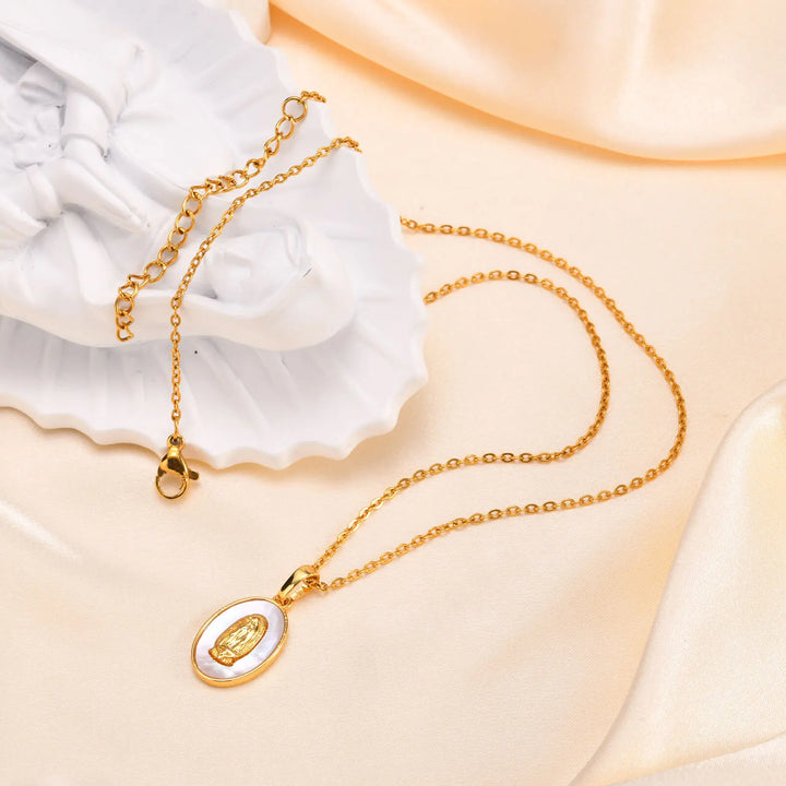 Gold Oval Virgin Pendant Necklace