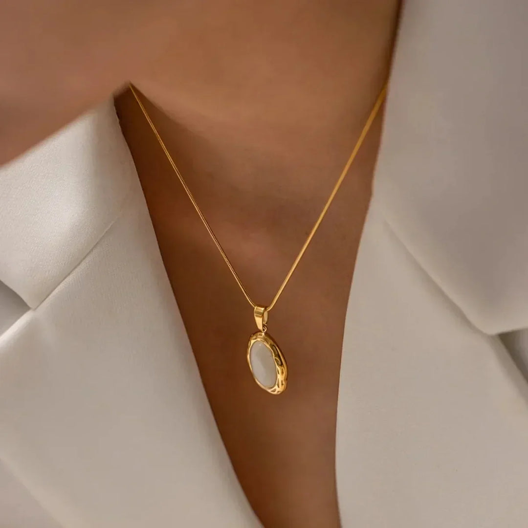 Gold-Plated Necklace with Oval Cat's Eye Opal