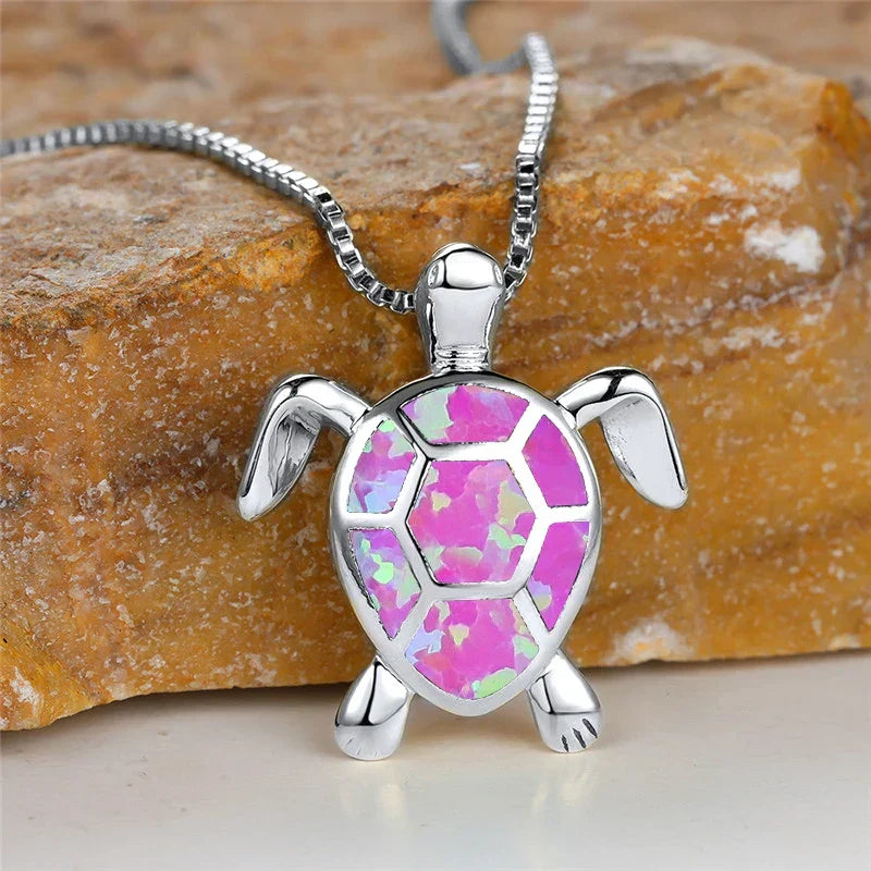 Vintage Green Fire Opal Turtle Pendant in Gold