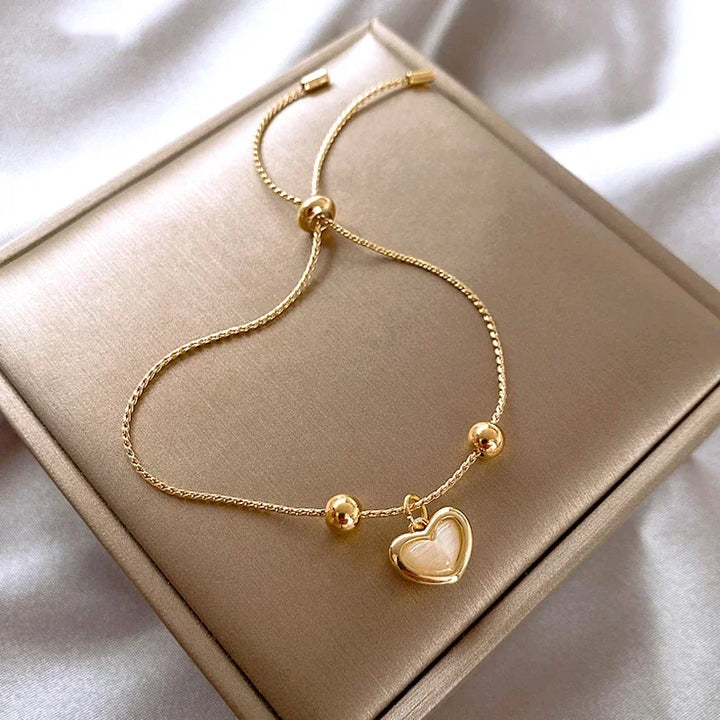 Peach Opal Heart Bracelet Gold Plated