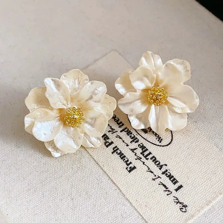 Chic White Acrylic Button Earrings