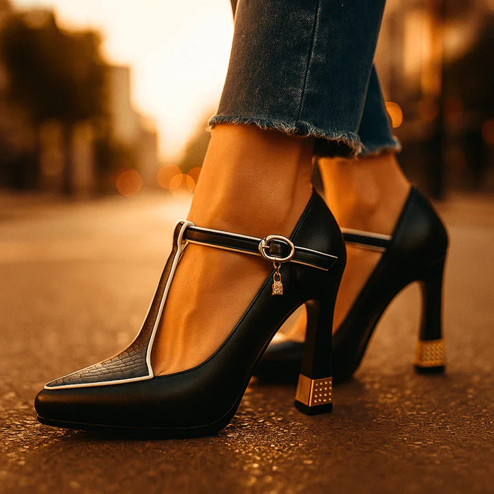 Grace | Pointed Toe T-Strap Heels